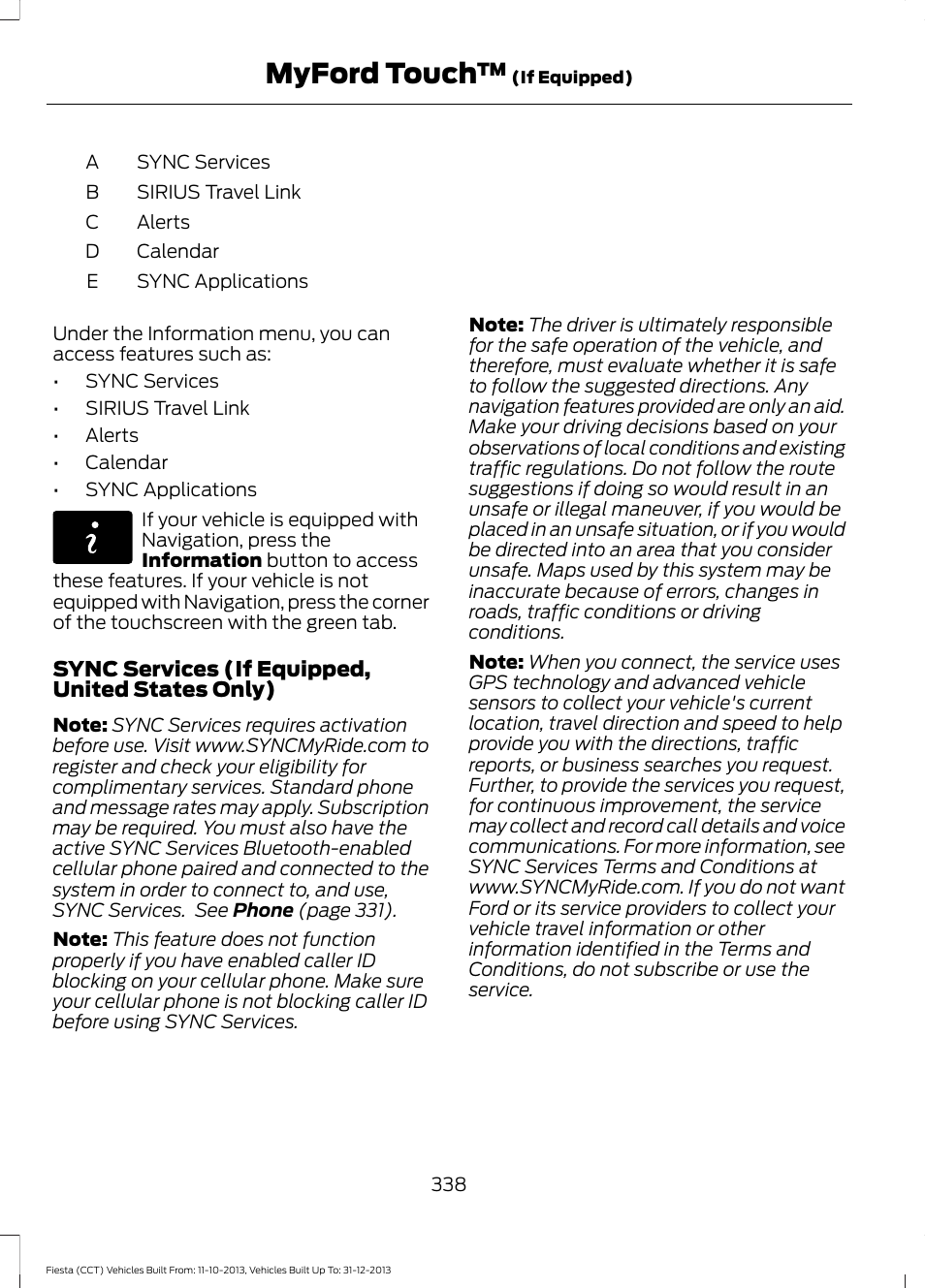 Myford touch | FORD 2014 Fiesta v.3 User Manual | Page 341 / 400