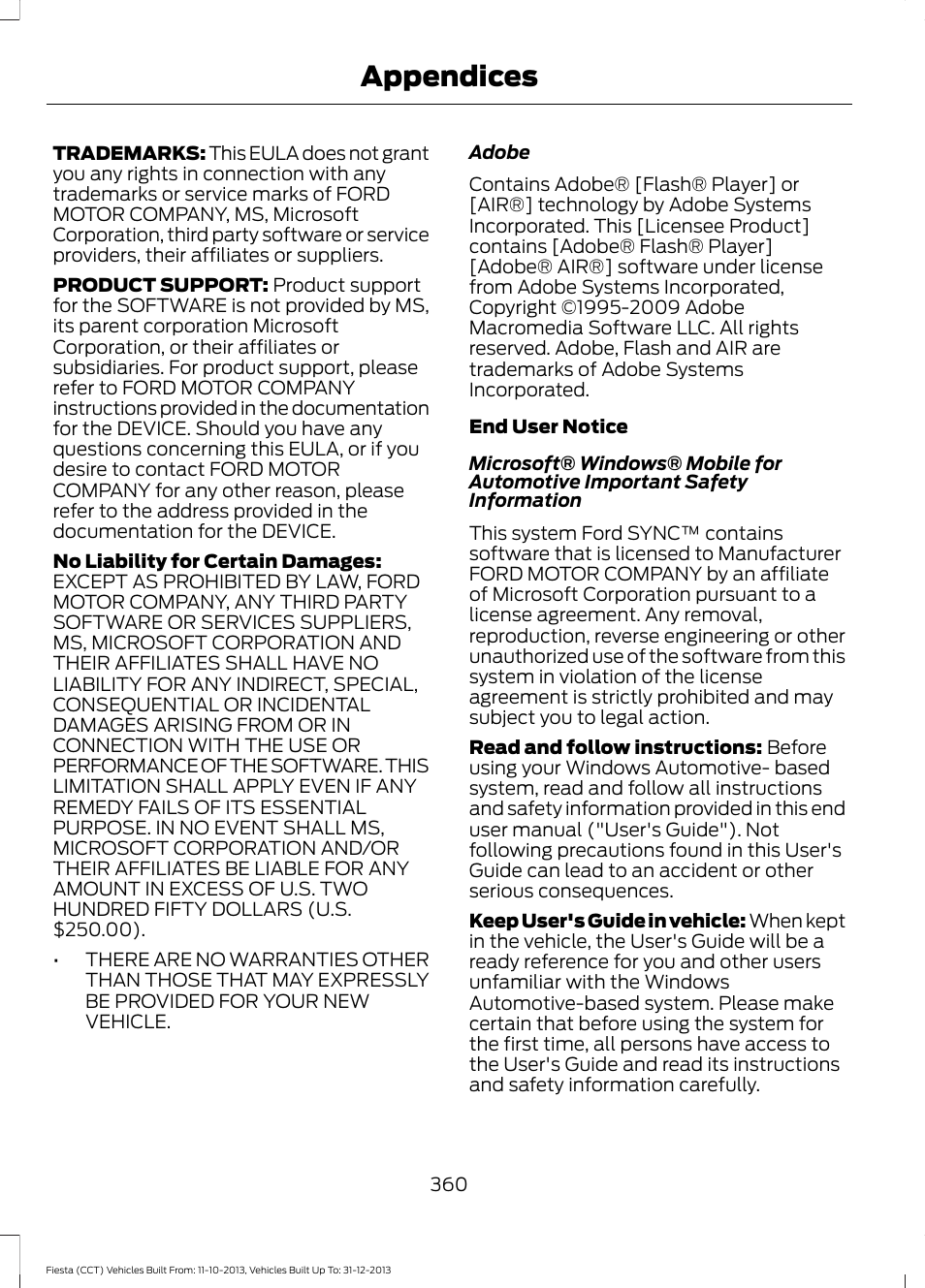 Appendices | FORD 2014 Fiesta v.3 User Manual | Page 363 / 400