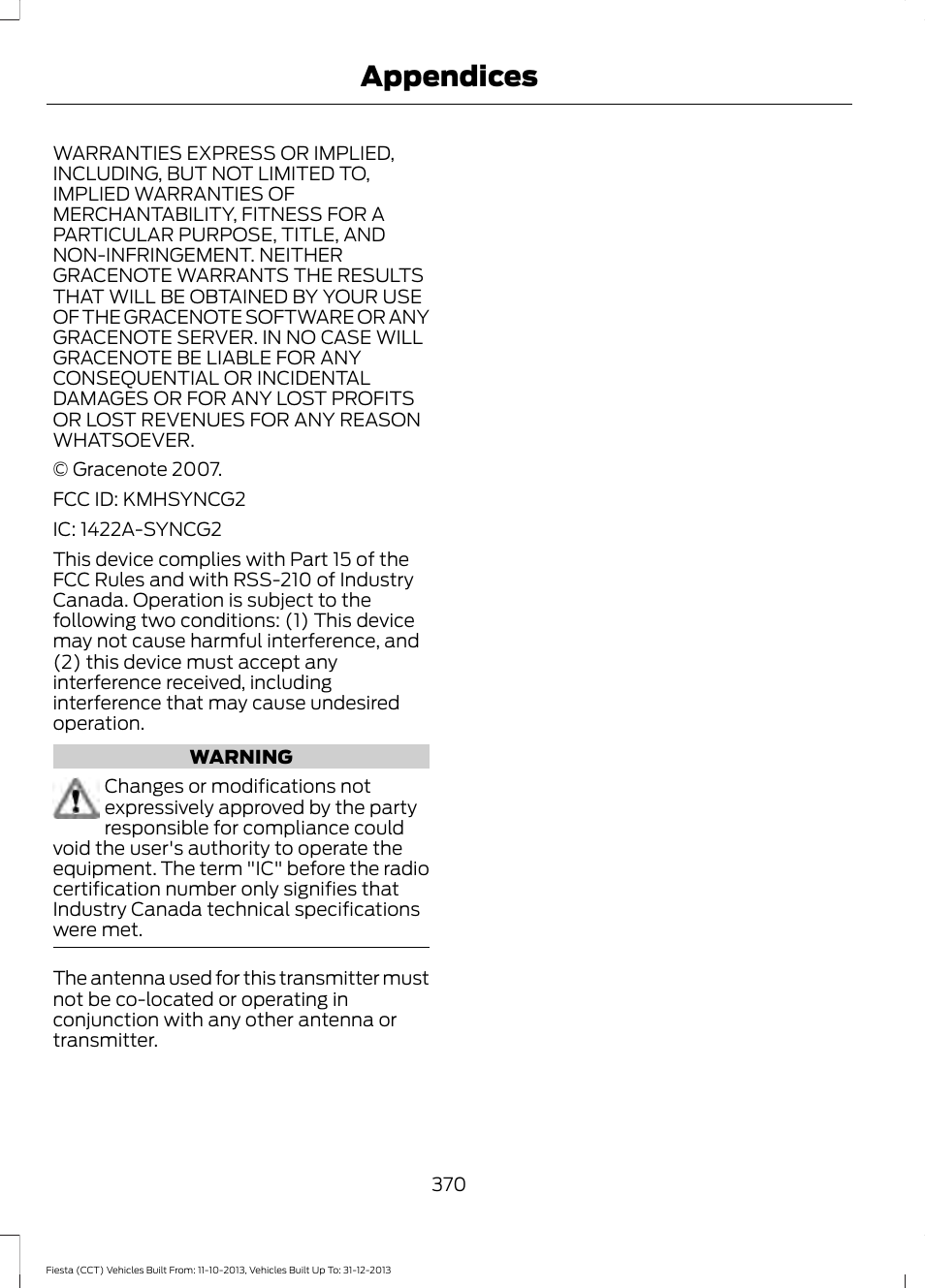 Appendices | FORD 2014 Fiesta v.3 User Manual | Page 373 / 400