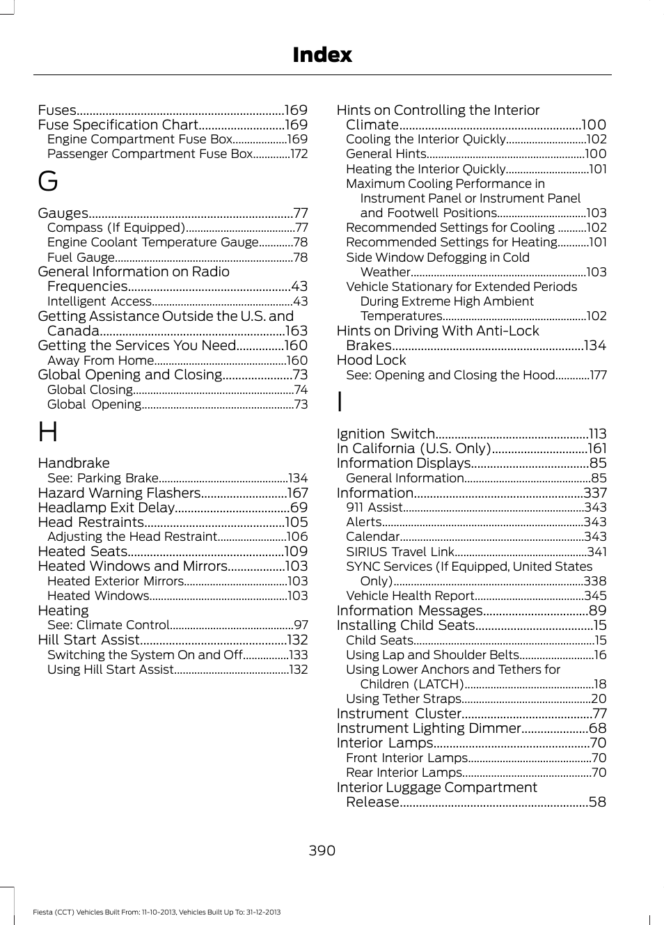 Index | FORD 2014 Fiesta v.3 User Manual | Page 393 / 400