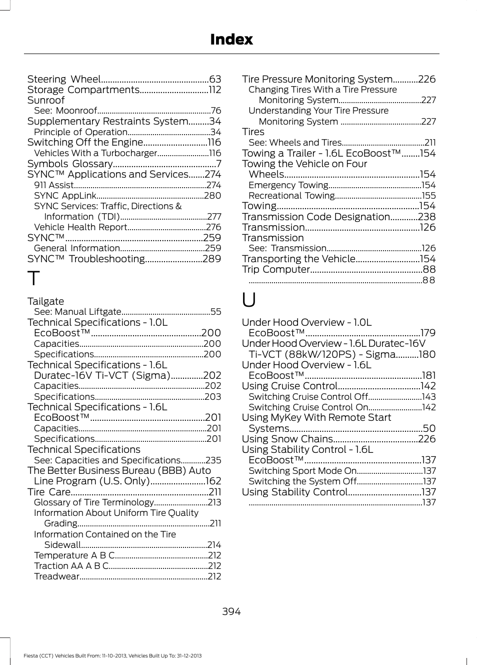 Index | FORD 2014 Fiesta v.3 User Manual | Page 397 / 400