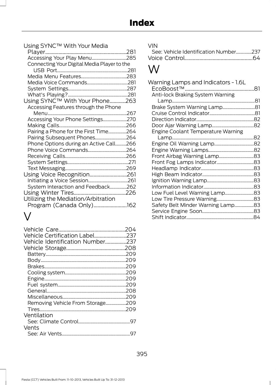 Index | FORD 2014 Fiesta v.3 User Manual | Page 398 / 400