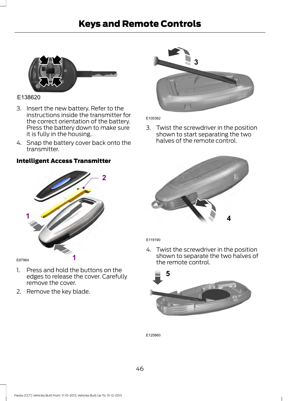 Keys and remote controls | FORD 2014 Fiesta v.3 User Manual | Page 49 / 400