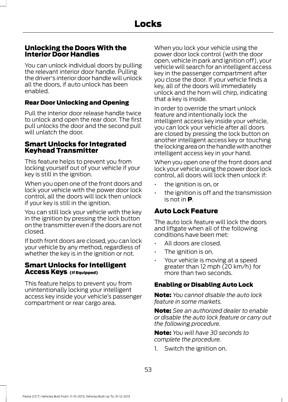 Locks | FORD 2014 Fiesta v.3 User Manual | Page 56 / 400