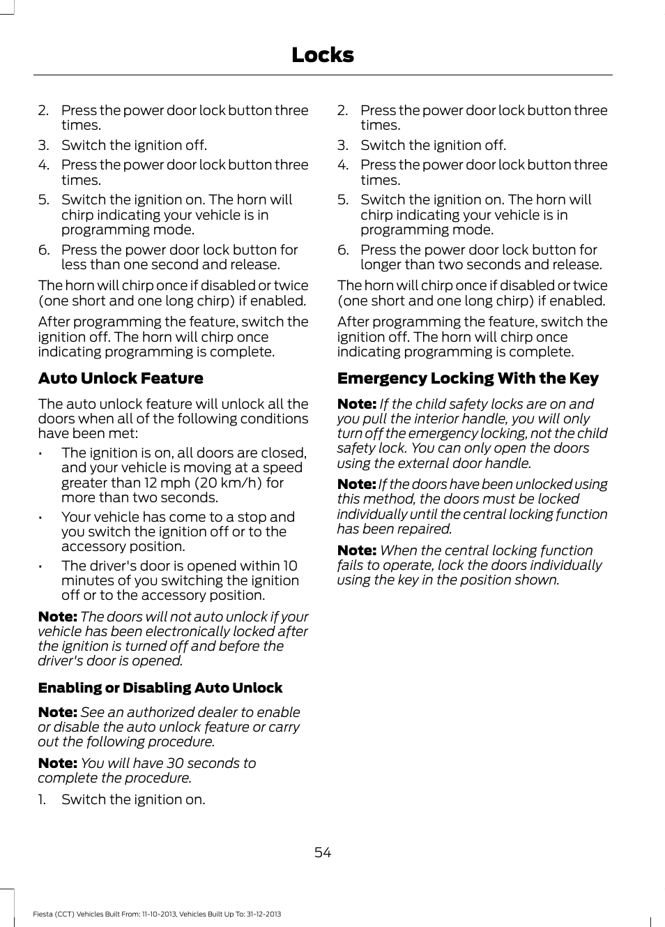 Locks | FORD 2014 Fiesta v.3 User Manual | Page 57 / 400