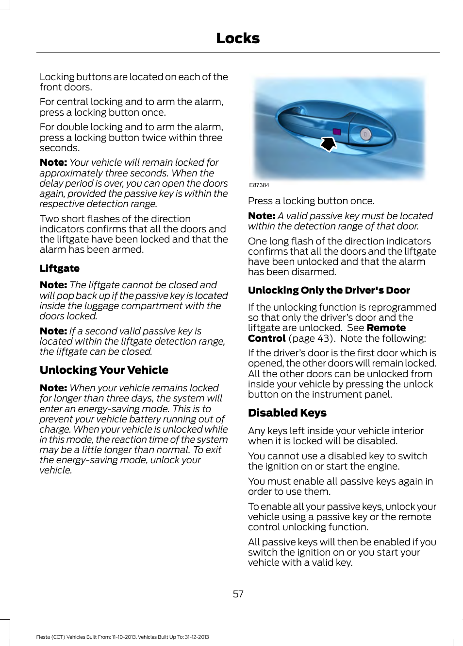 Locks | FORD 2014 Fiesta v.3 User Manual | Page 60 / 400