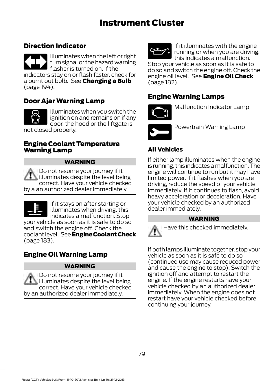 Instrument cluster | FORD 2014 Fiesta v.3 User Manual | Page 82 / 400