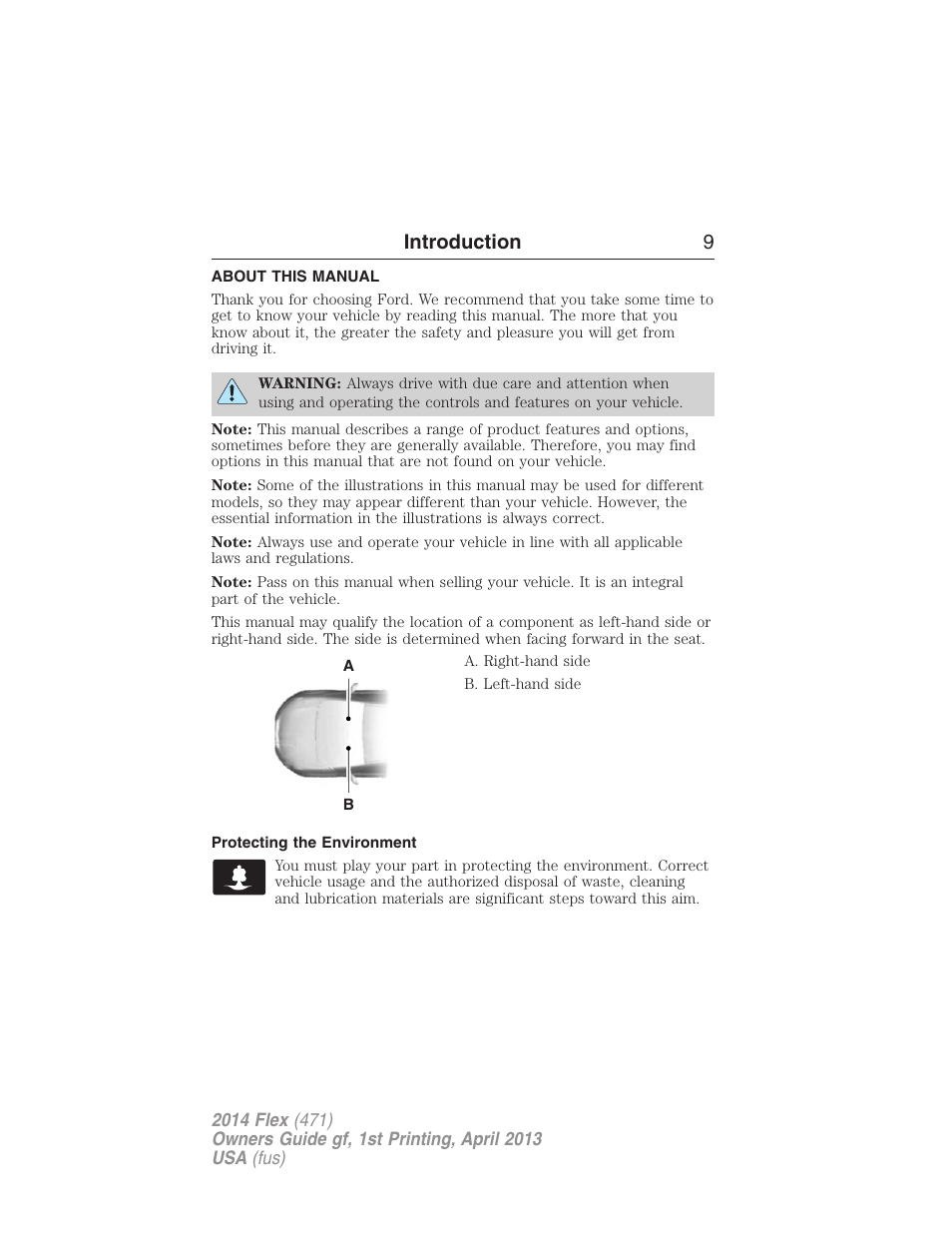 Introduction, About this manual, Protecting the environment | Introduction 9 | FORD 2014 Flex v.1 User Manual | Page 10 / 554