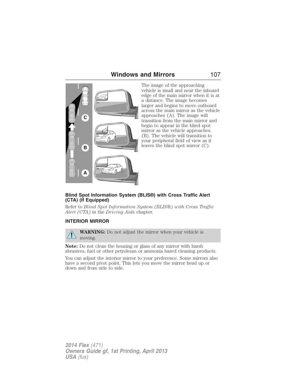 Interior mirror, Interior mirrors, Windows and mirrors 107 | FORD 2014 Flex v.1 User Manual | Page 108 / 554