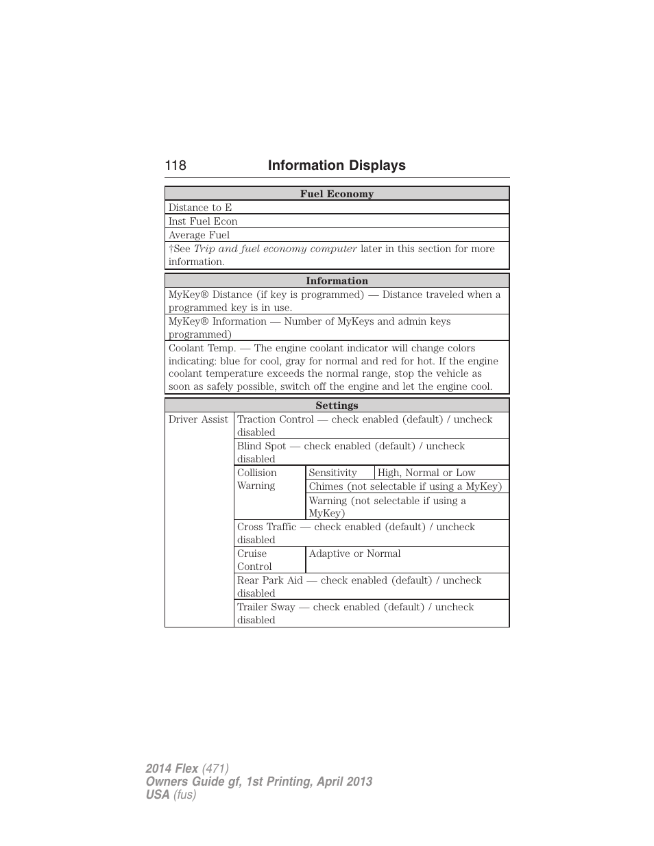 118 information displays | FORD 2014 Flex v.1 User Manual | Page 119 / 554