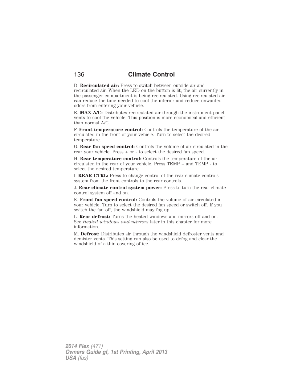 136 climate control | FORD 2014 Flex v.1 User Manual | Page 137 / 554