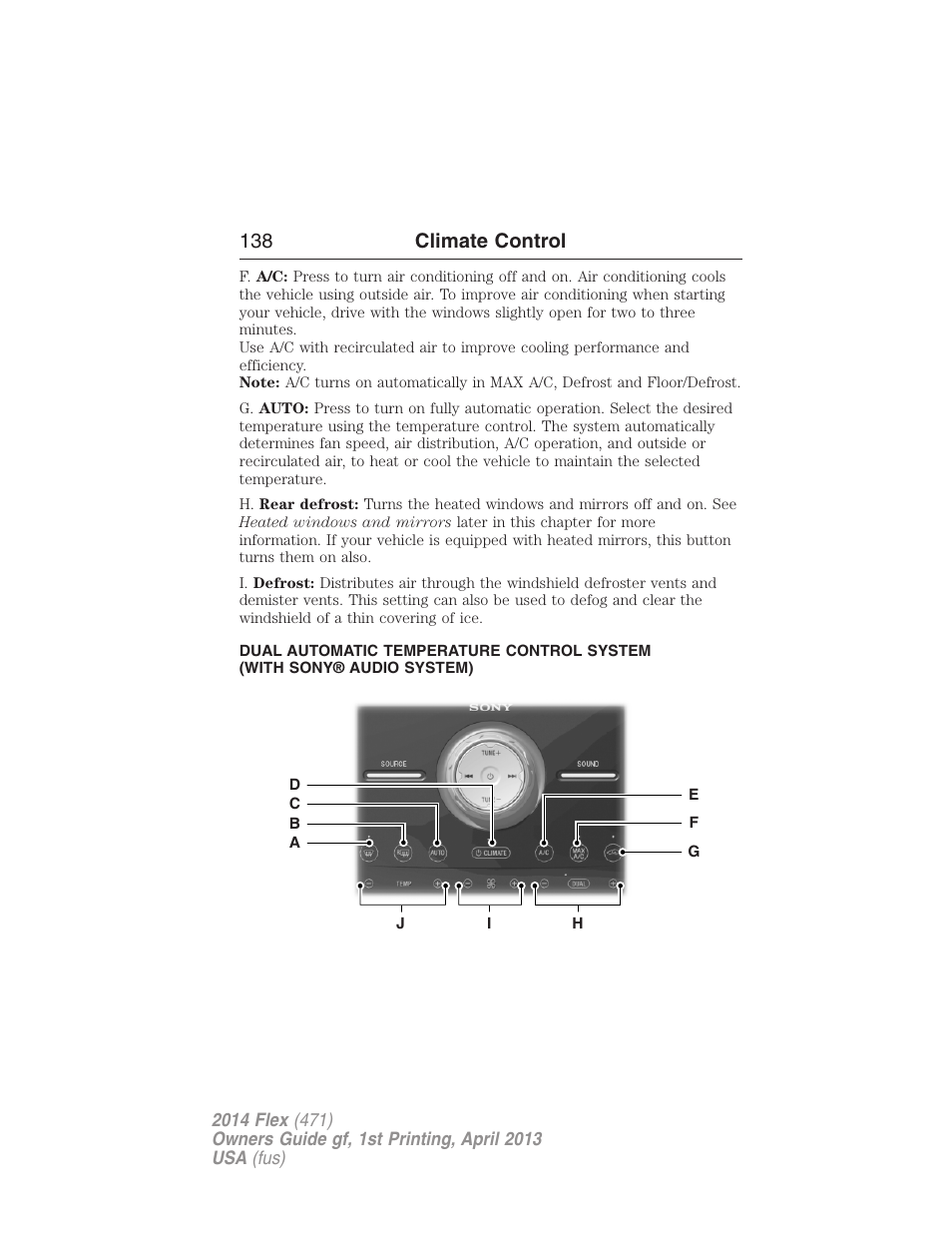 138 climate control | FORD 2014 Flex v.1 User Manual | Page 139 / 554