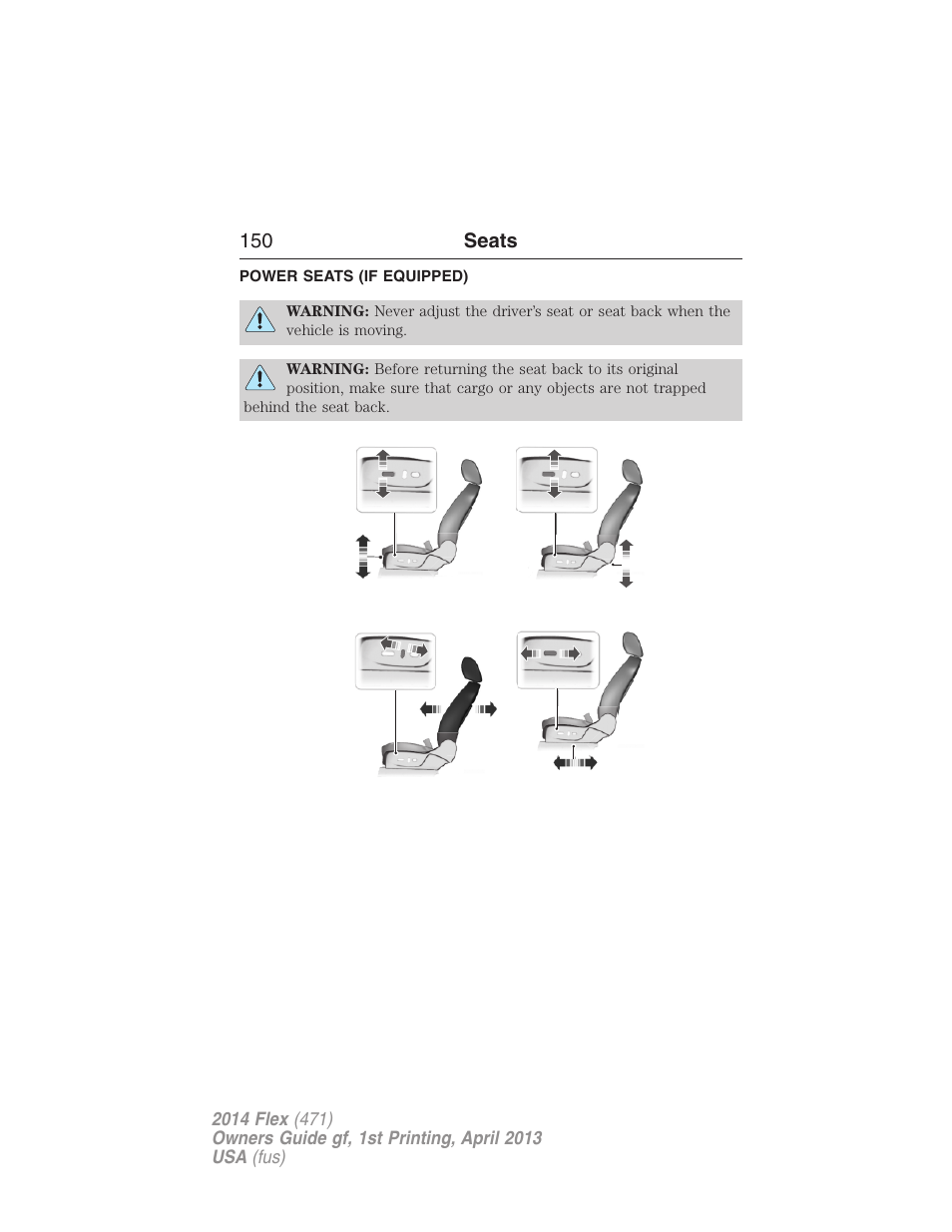 Power seats (if equipped), Power seats | FORD 2014 Flex v.1 User Manual | Page 151 / 554