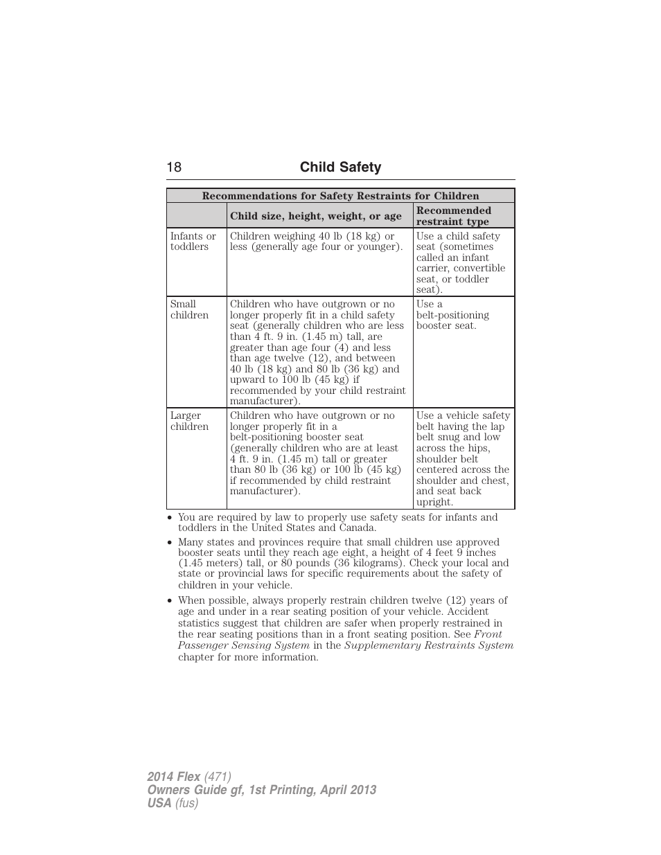 18 child safety | FORD 2014 Flex v.1 User Manual | Page 19 / 554