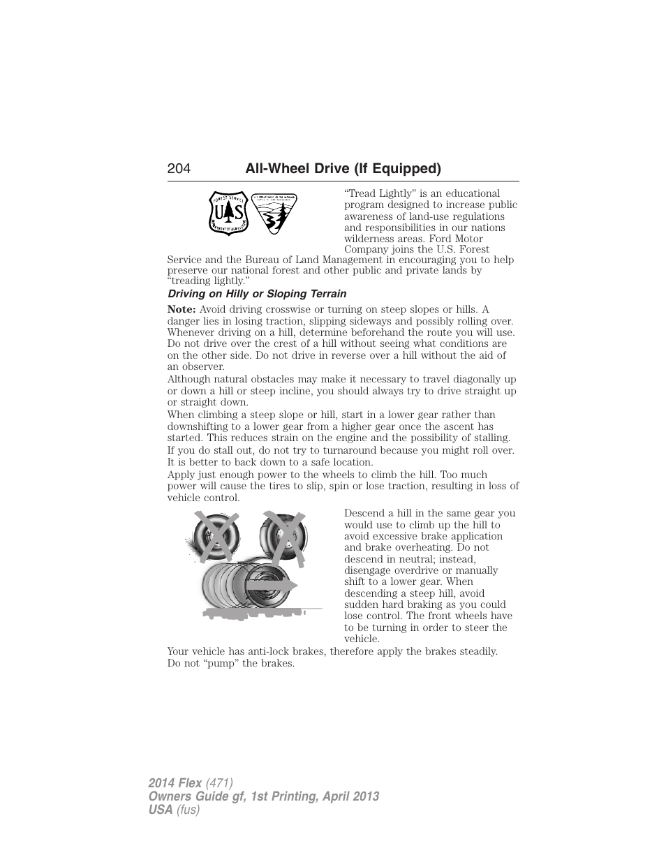Driving on hilly or sloping terrain | FORD 2014 Flex v.1 User Manual | Page 205 / 554
