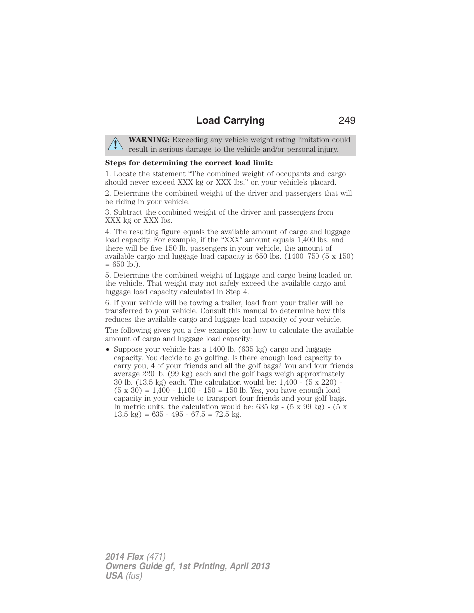 Load carrying 249 | FORD 2014 Flex v.1 User Manual | Page 250 / 554