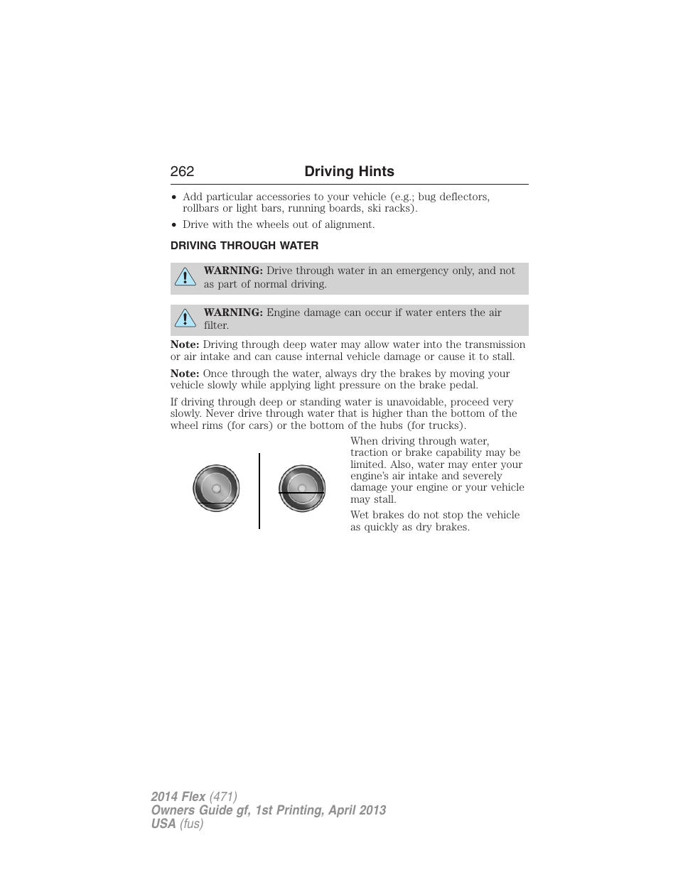 Driving through water, 262 driving hints | FORD 2014 Flex v.1 User Manual | Page 263 / 554