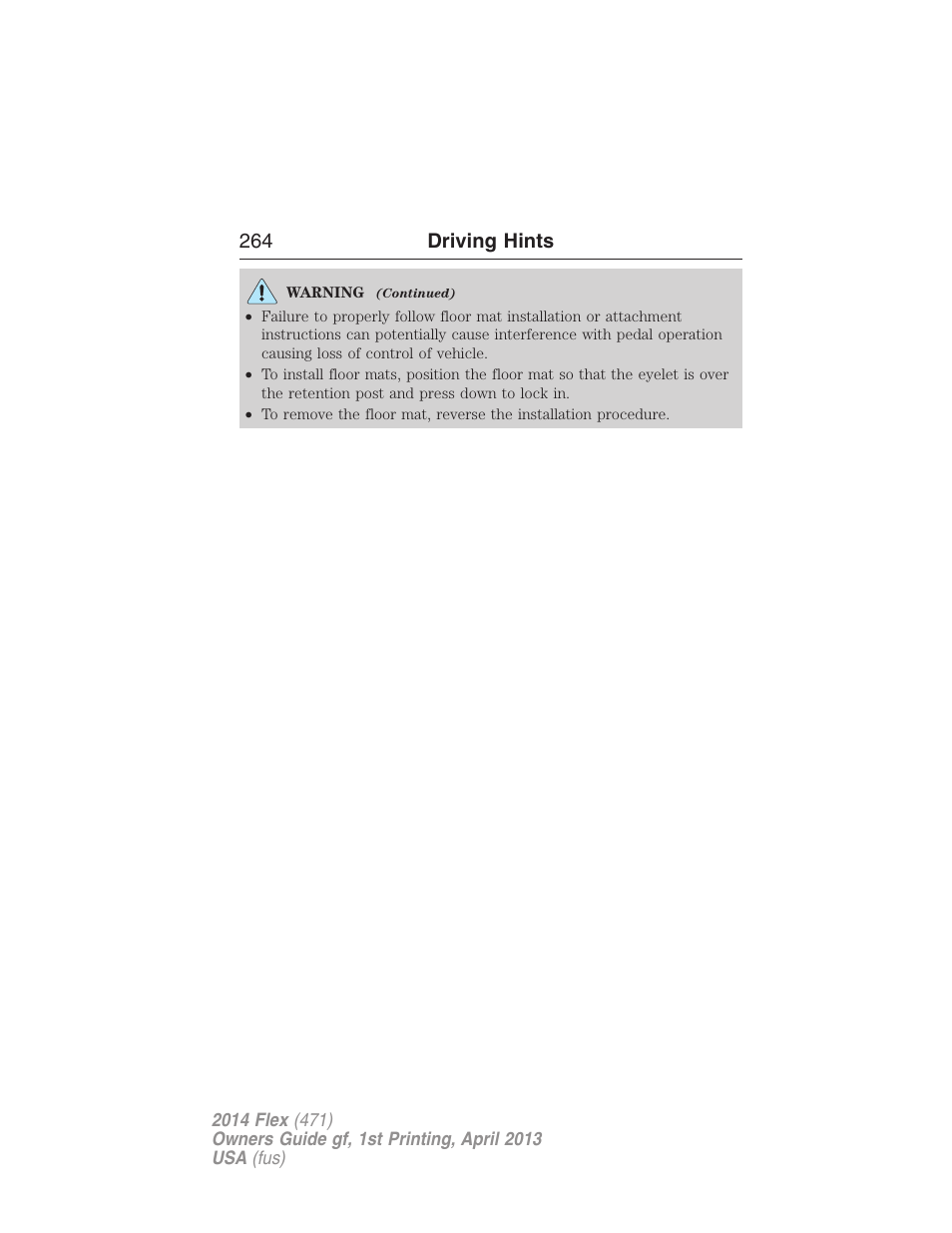 264 driving hints | FORD 2014 Flex v.1 User Manual | Page 265 / 554