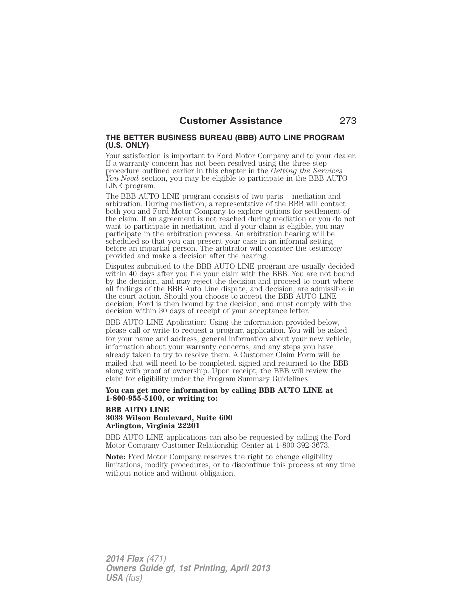 Customer assistance 273 | FORD 2014 Flex v.1 User Manual | Page 274 / 554