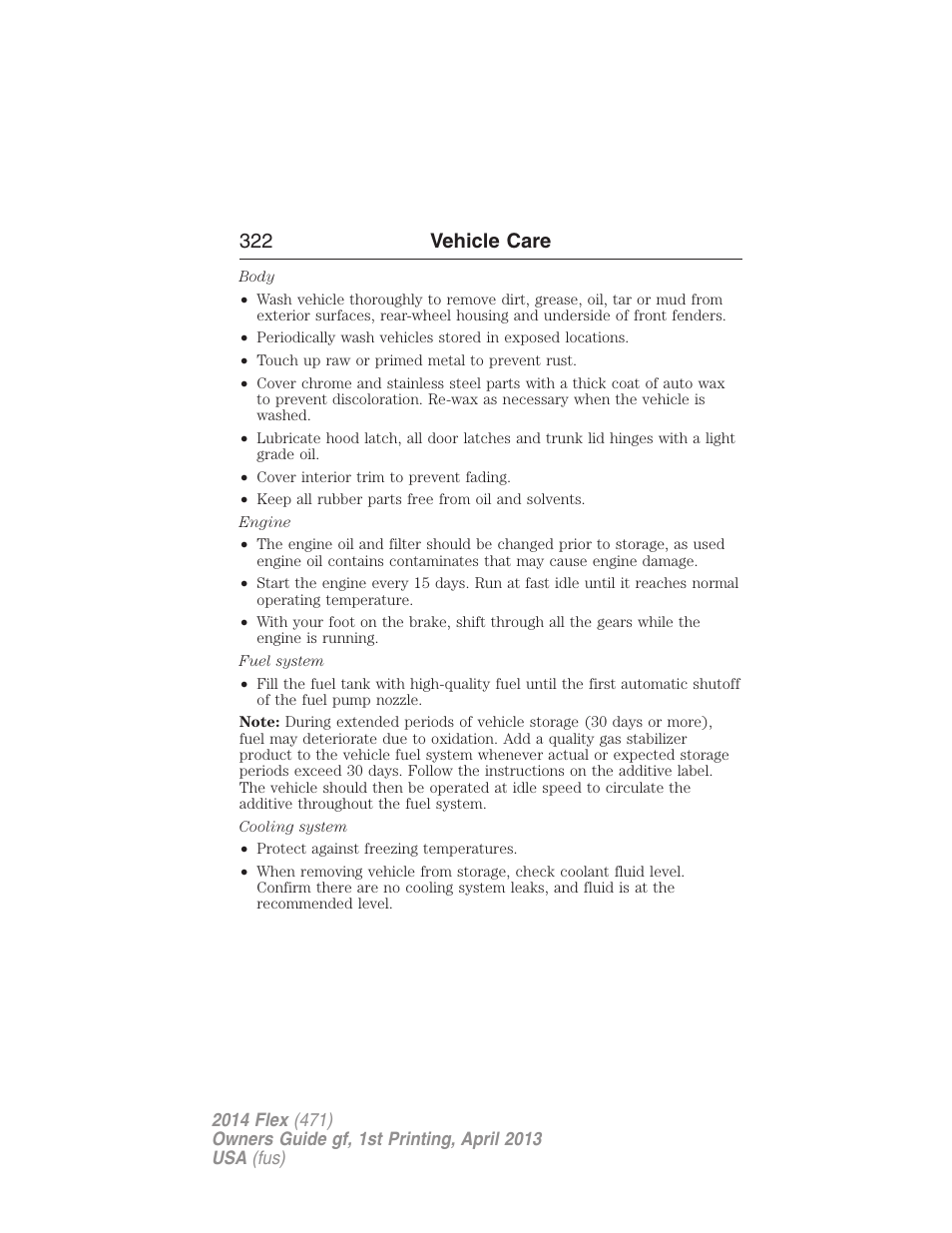 322 vehicle care | FORD 2014 Flex v.1 User Manual | Page 323 / 554
