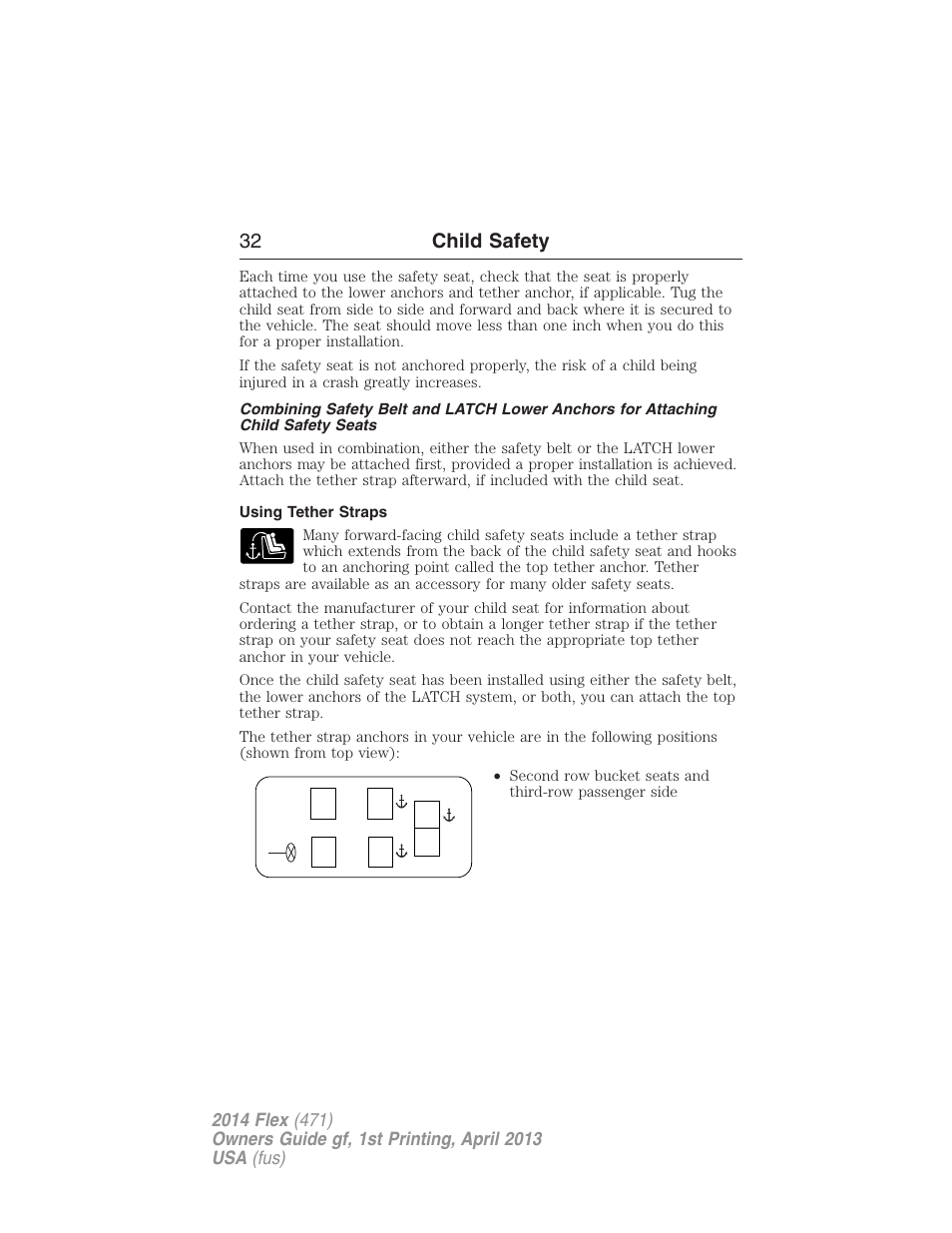 Using tether straps, 32 child safety | FORD 2014 Flex v.1 User Manual | Page 33 / 554