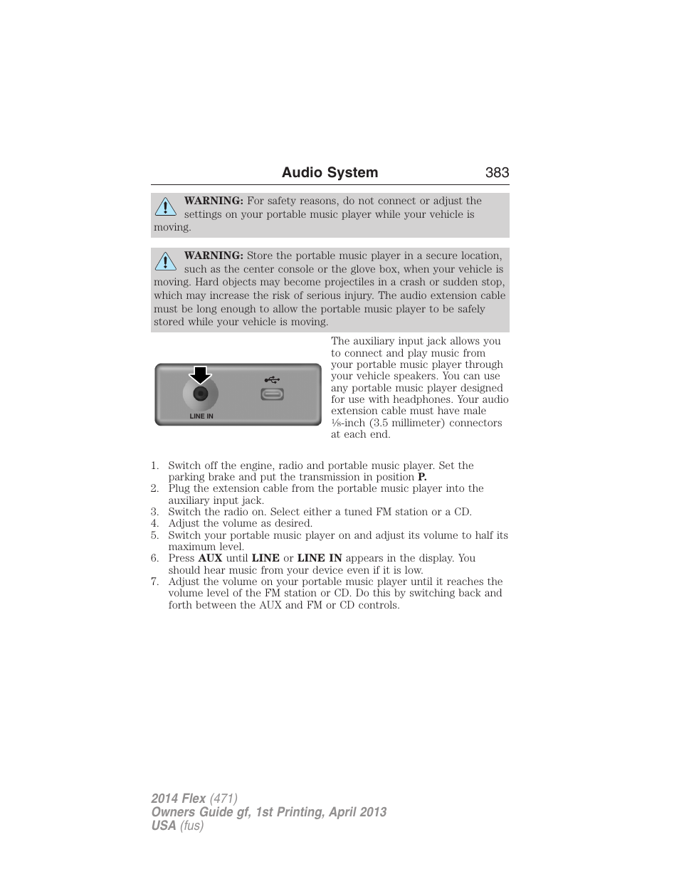 Audio system 383 | FORD 2014 Flex v.1 User Manual | Page 384 / 554