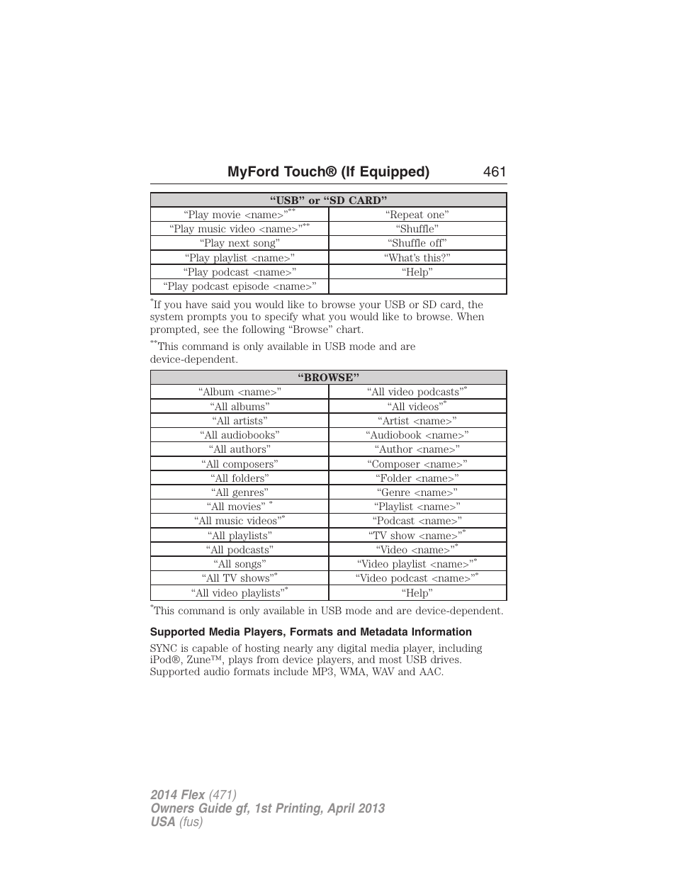 Myford touch® (if equipped) 461 | FORD 2014 Flex v.1 User Manual | Page 462 / 554