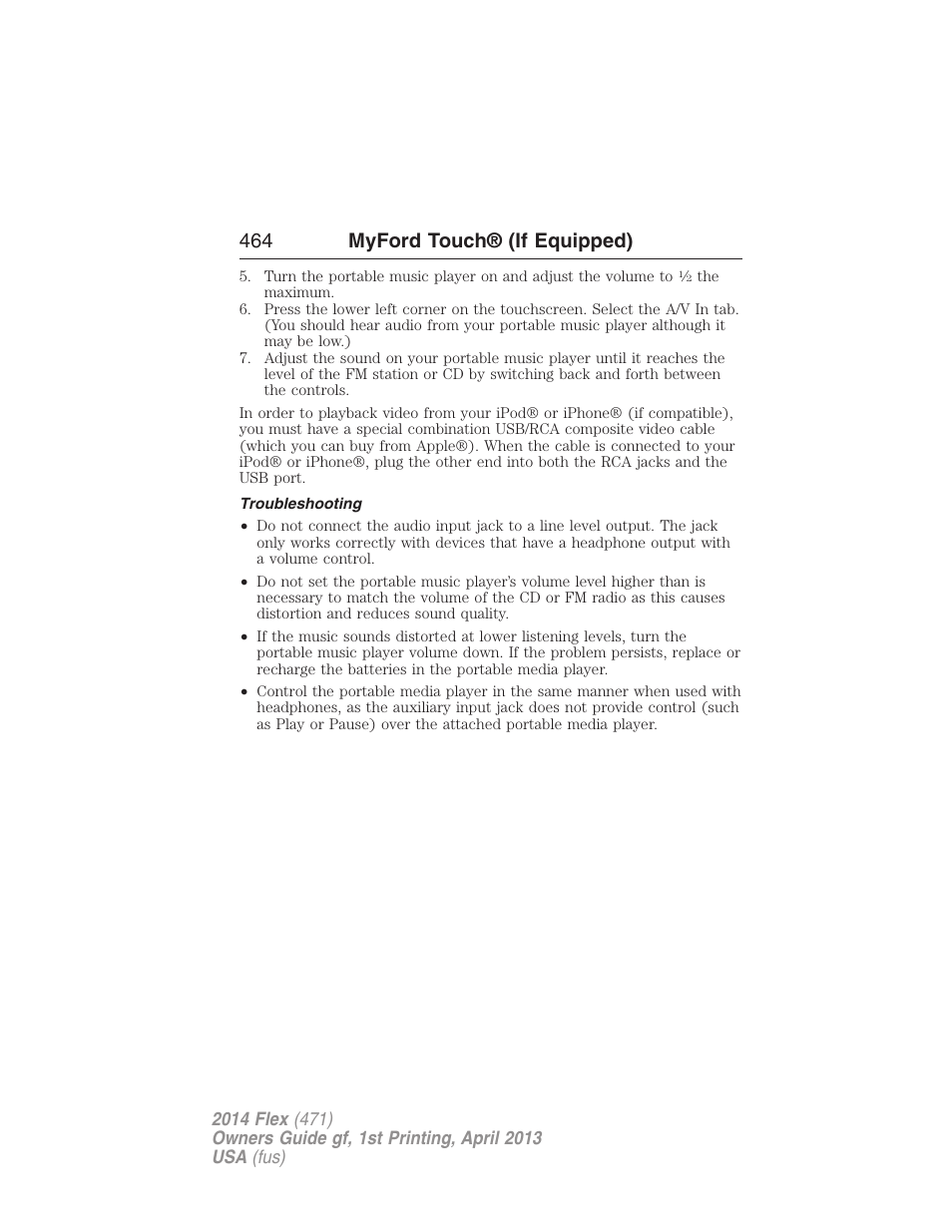 Troubleshooting, 464 myford touch® (if equipped) | FORD 2014 Flex v.1 User Manual | Page 465 / 554