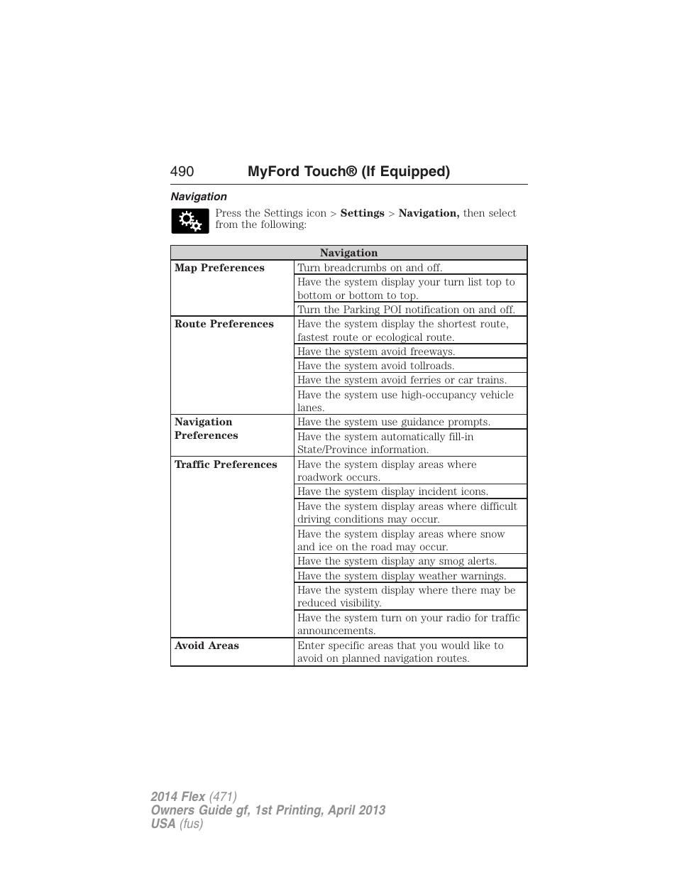 Navigation, 490 myford touch® (if equipped) | FORD 2014 Flex v.1 User Manual | Page 491 / 554