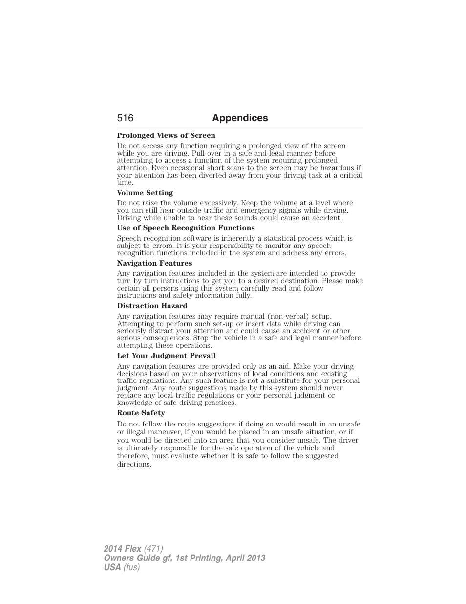 516 appendices | FORD 2014 Flex v.1 User Manual | Page 517 / 554