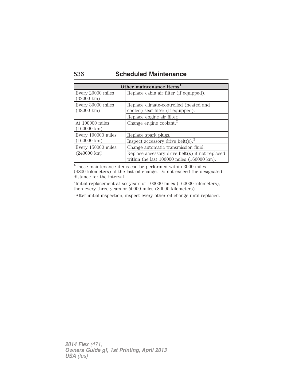 536 scheduled maintenance | FORD 2014 Flex v.1 User Manual | Page 537 / 554