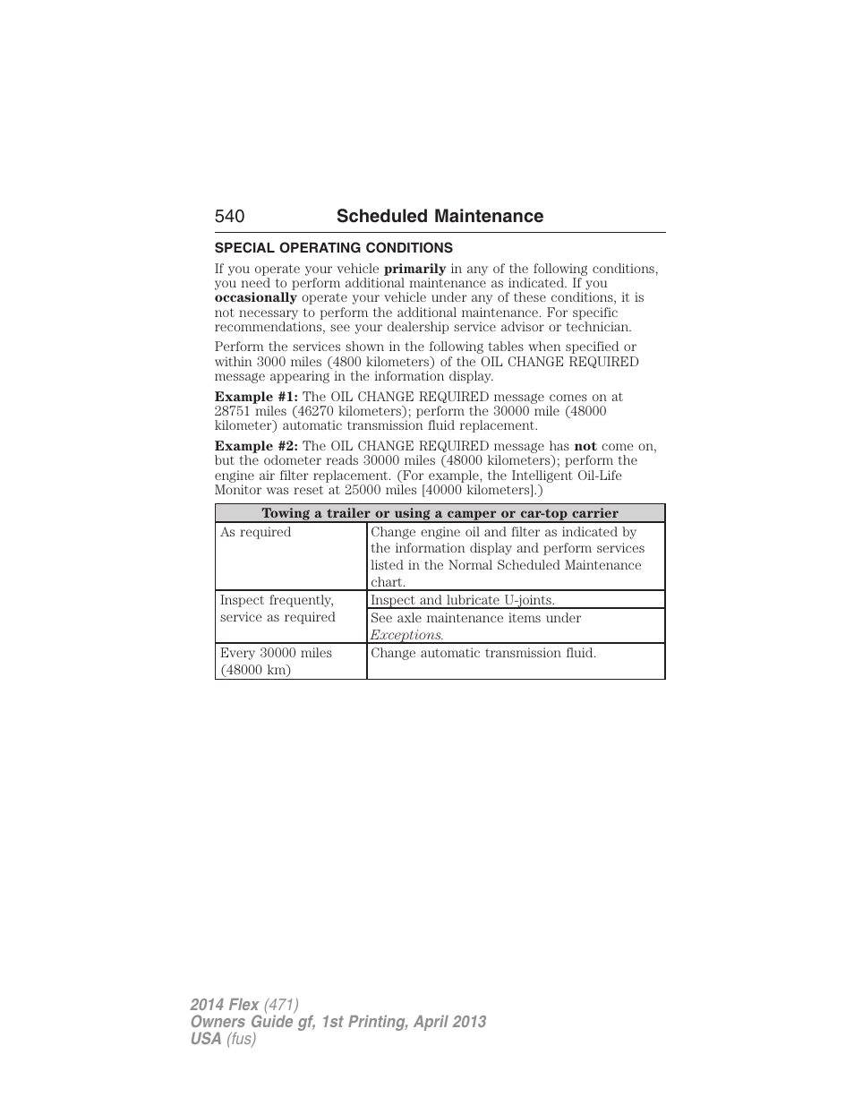 Special operating conditions, 540 scheduled maintenance | FORD 2014 Flex v.1 User Manual | Page 541 / 554