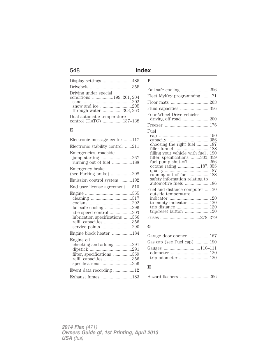 548 index | FORD 2014 Flex v.1 User Manual | Page 549 / 554