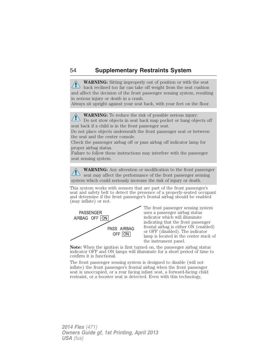 54 supplementary restraints system | FORD 2014 Flex v.1 User Manual | Page 55 / 554