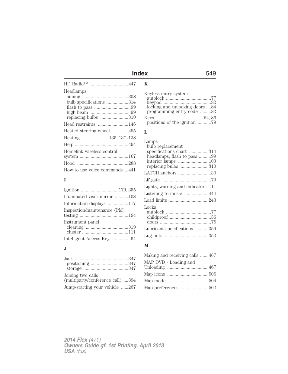 Index 549 | FORD 2014 Flex v.1 User Manual | Page 550 / 554