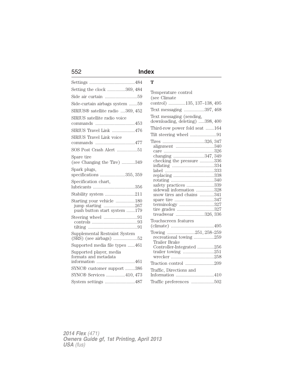 552 index | FORD 2014 Flex v.1 User Manual | Page 553 / 554