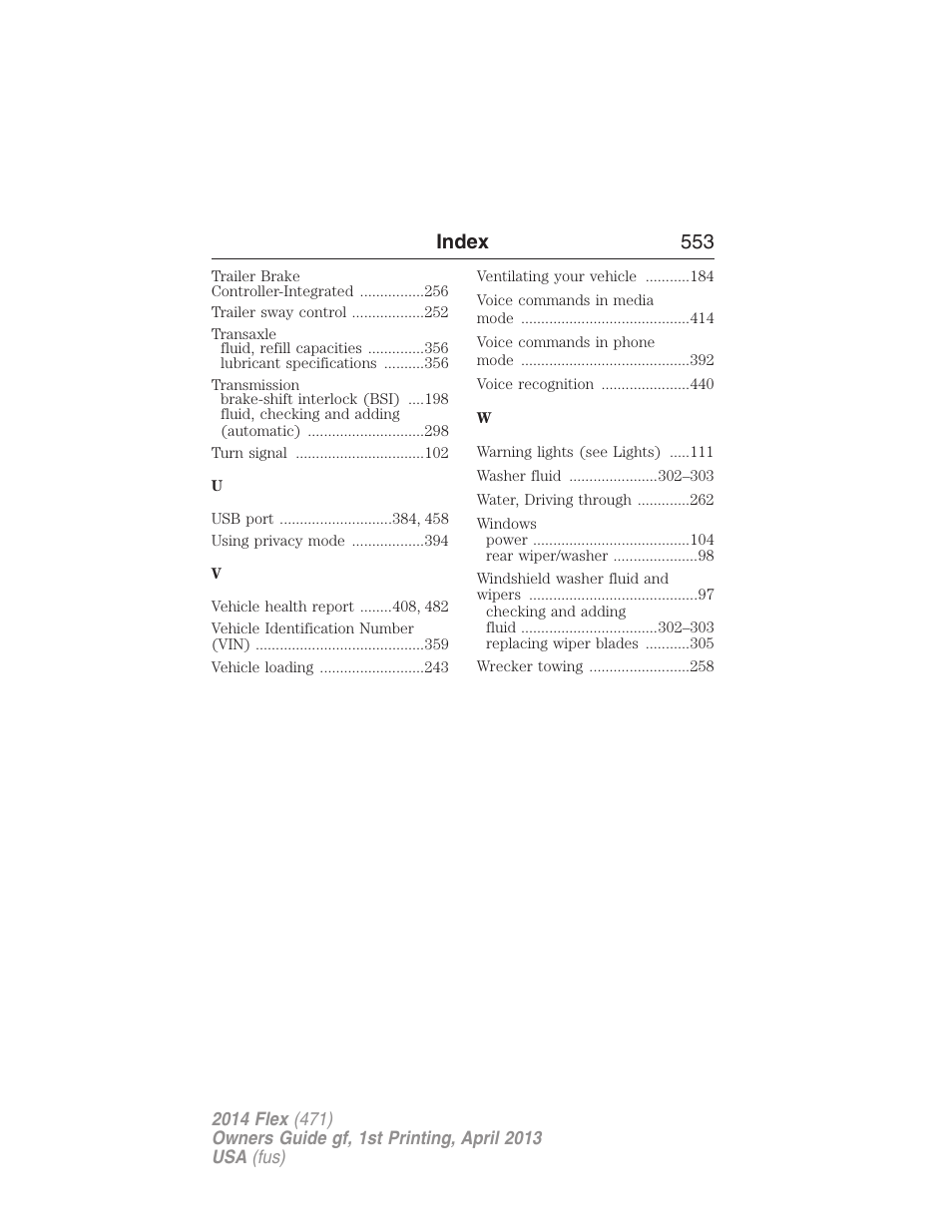 Index 553 | FORD 2014 Flex v.1 User Manual | Page 554 / 554