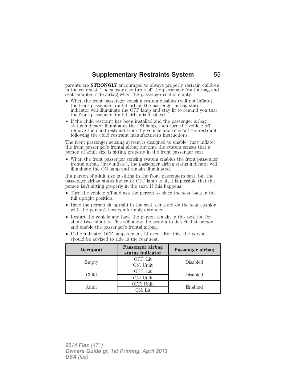 Supplementary restraints system 55 | FORD 2014 Flex v.1 User Manual | Page 56 / 554