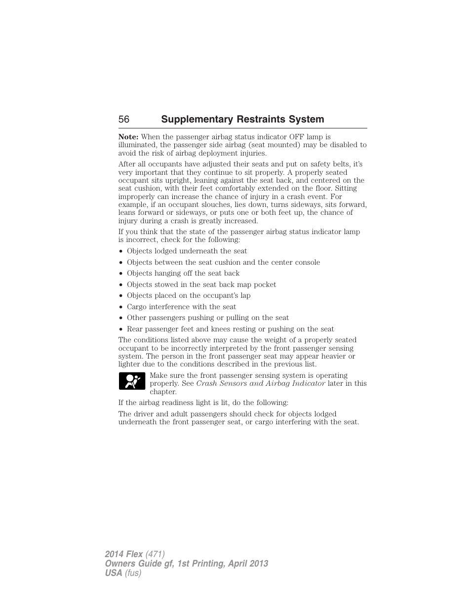 56 supplementary restraints system | FORD 2014 Flex v.1 User Manual | Page 57 / 554