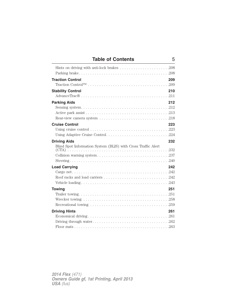 Table of contents 5 | FORD 2014 Flex v.1 User Manual | Page 6 / 554