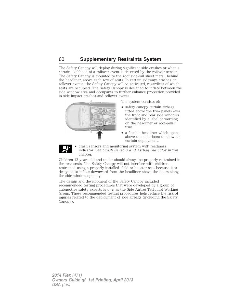 60 supplementary restraints system | FORD 2014 Flex v.1 User Manual | Page 61 / 554