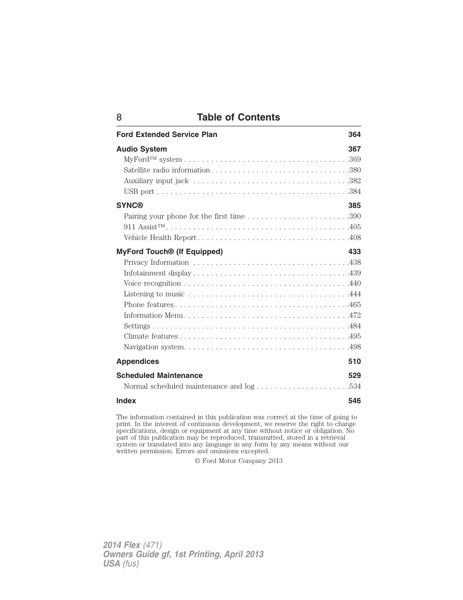 8table of contents | FORD 2014 Flex v.1 User Manual | Page 9 / 554