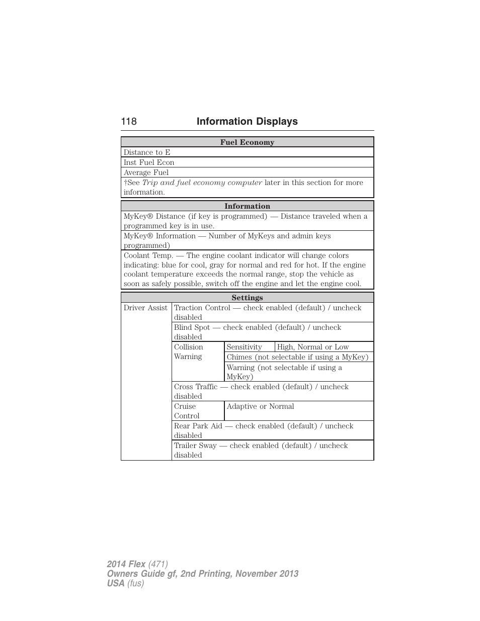 118 information displays | FORD 2014 Flex v.2 User Manual | Page 119 / 555