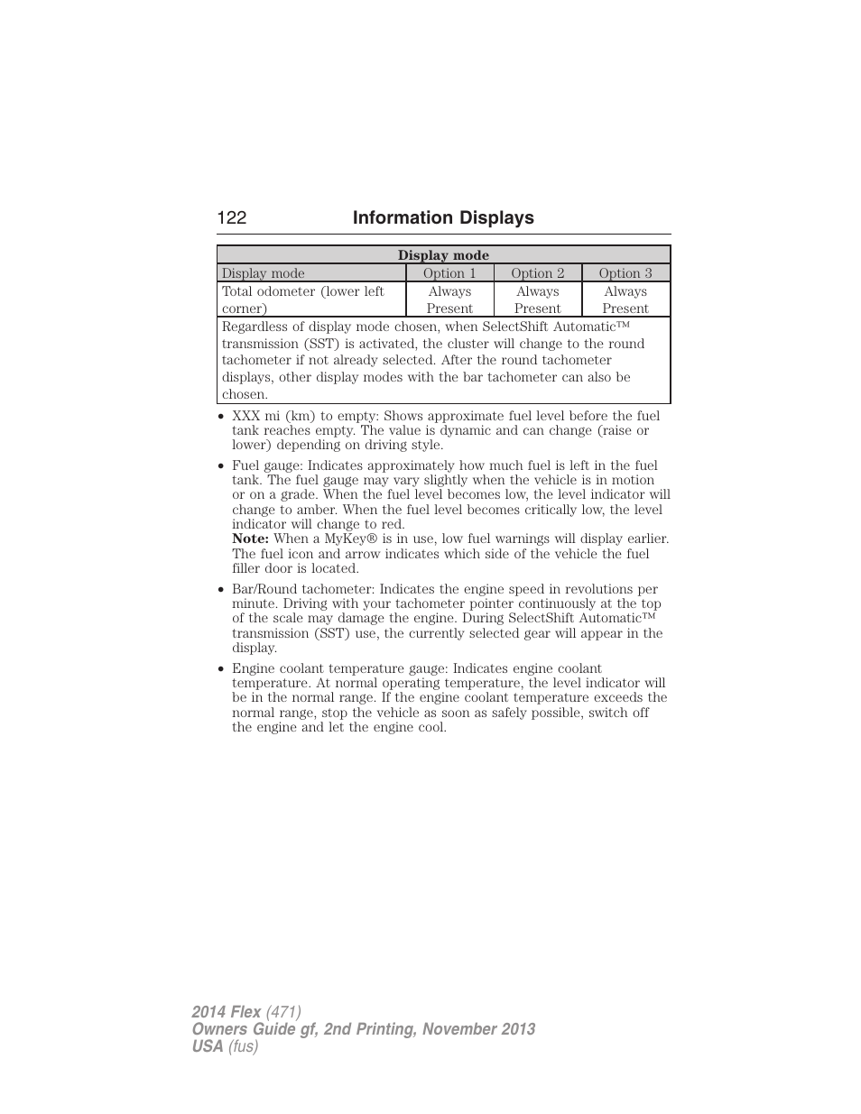122 information displays | FORD 2014 Flex v.2 User Manual | Page 123 / 555