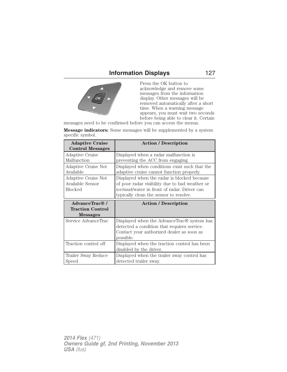 Information displays 127 | FORD 2014 Flex v.2 User Manual | Page 128 / 555