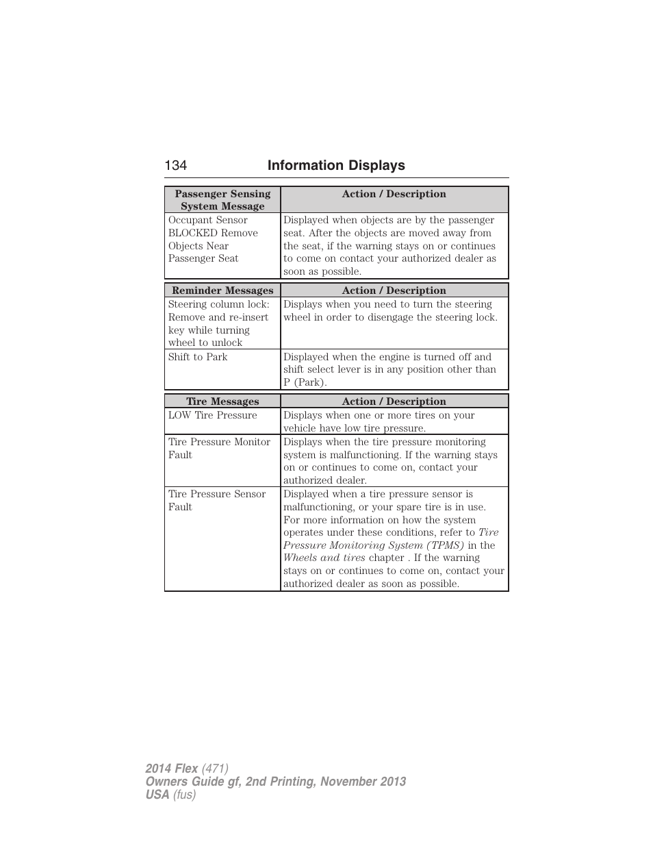 134 information displays | FORD 2014 Flex v.2 User Manual | Page 135 / 555