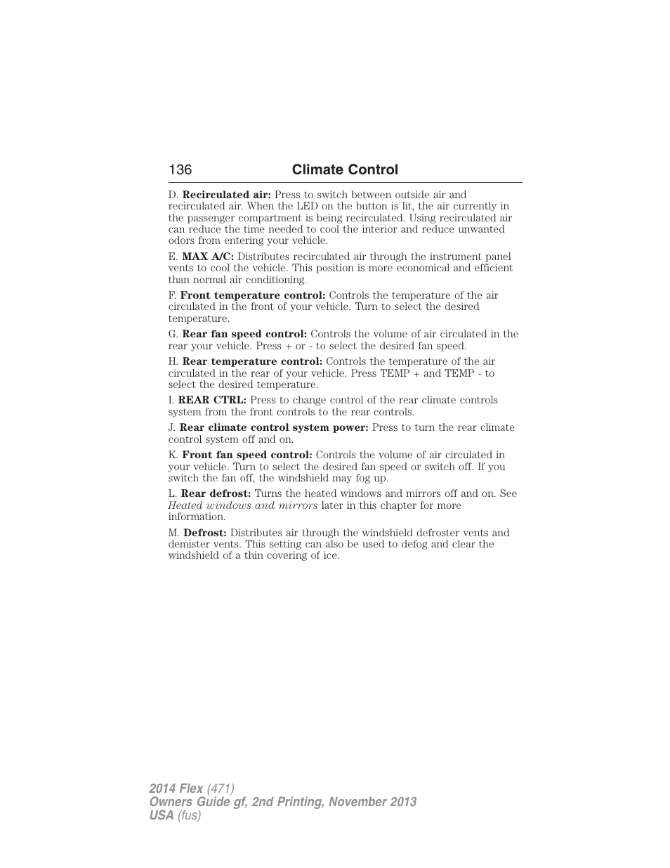 136 climate control | FORD 2014 Flex v.2 User Manual | Page 137 / 555