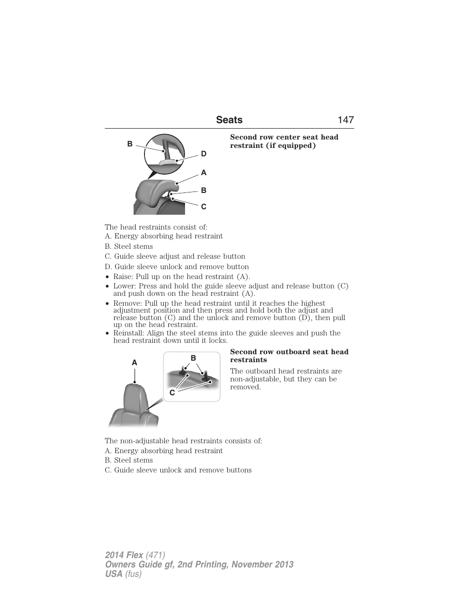 Seats 147 | FORD 2014 Flex v.2 User Manual | Page 148 / 555