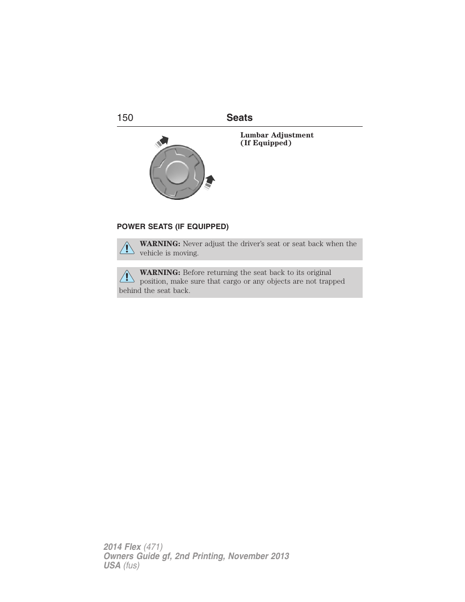 Power seats (if equipped), Power seats | FORD 2014 Flex v.2 User Manual | Page 151 / 555