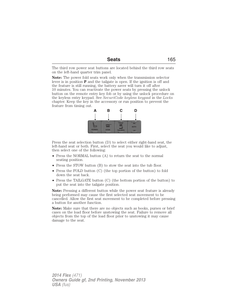 Seats 165 | FORD 2014 Flex v.2 User Manual | Page 166 / 555